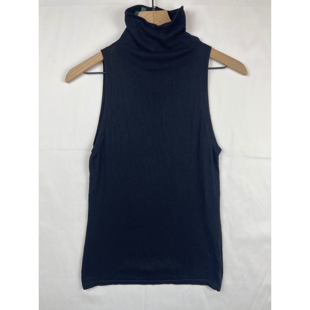 Lauren Ralph Lauren Silk Cashmere Sleeveless Turtleneck Top Black Button Back S